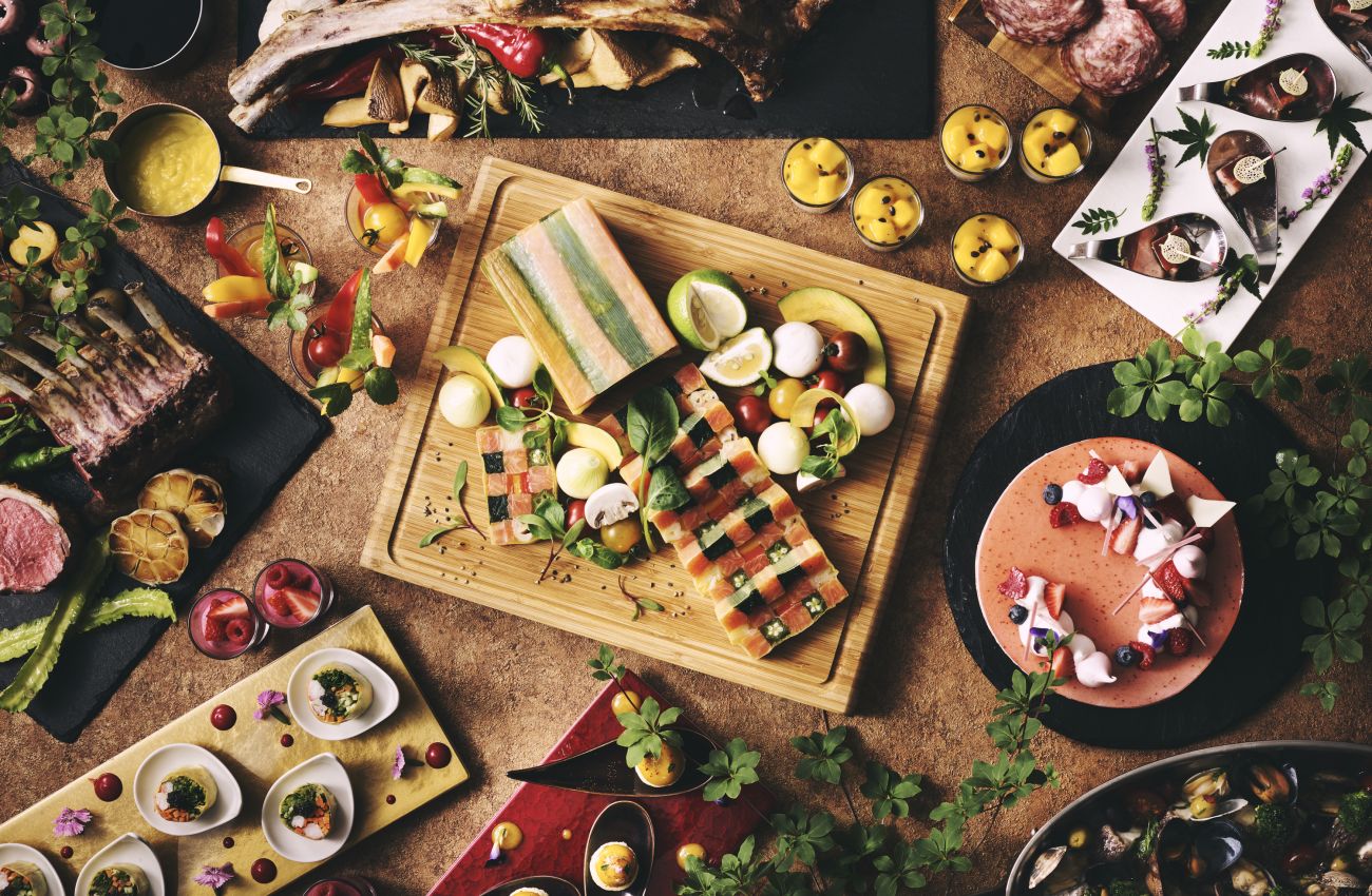 A Close Up Of Many Different Types Of Food On A Table