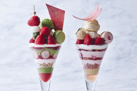 Two Glasses Of Ice Cream With Fruit And A Straw
